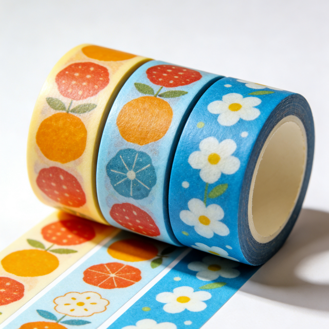 Colorful printed washi tape rolls