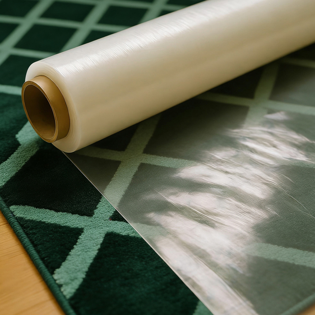 Transparent protective film for patterned carpet