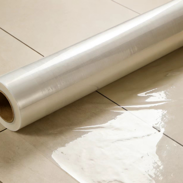Clear floor protective film for construction surfaces